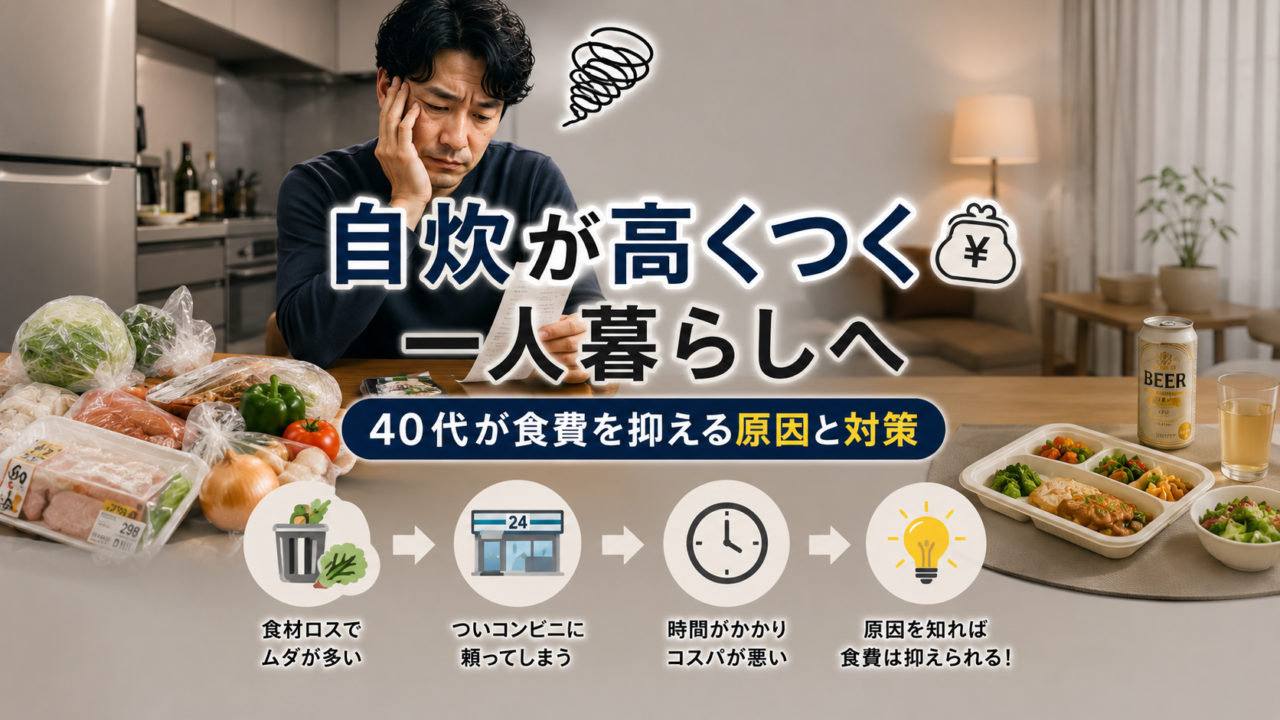 自炊が高くつく一人暮らしへ。40代が食費を抑えるための原因と対策（食材ロス・コンビニ依存・時間コスト）